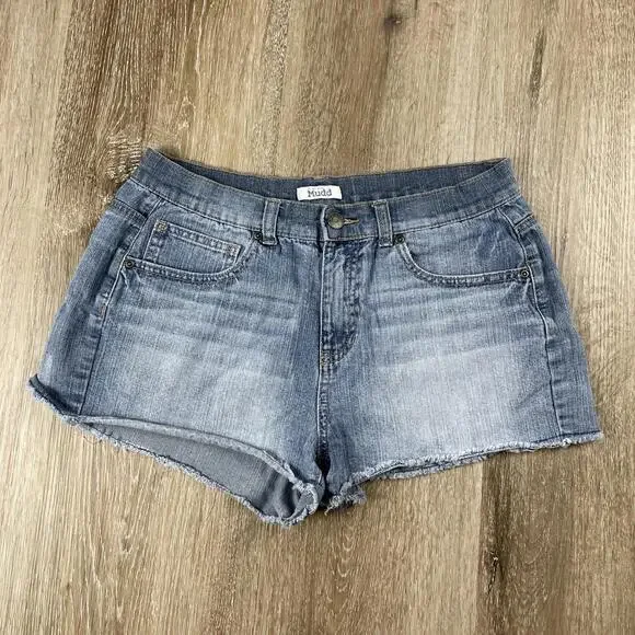 Mudd High Rise Raw Hem Daisy Duke Jean Shorts Women’s 13 Distressed Vintage Cut - Picture 2 of 16